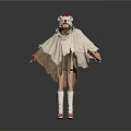Character Outfit With Red Top Hat Bear Ears Scarf Tattered White Cloak And Orange Shoes
