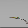 Toy Train With Curved Track And Colorful Carriages On Gray Background