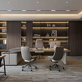 Modern Office Interior Design With Wooden Bookshelves Desk Computer Office Chairs And Carpet