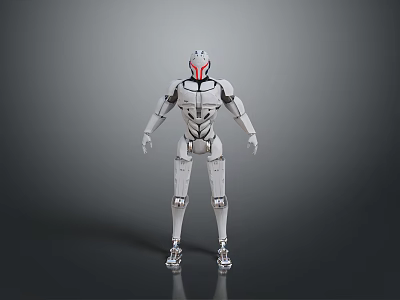 Sleek White Red Robot Game Movie Character With Mechanical Design And Standing Pose 3d model