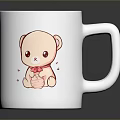 Cute White Ceramic Mug Featuring Cartoon Bear Design and Latte Art for Home Daily Use