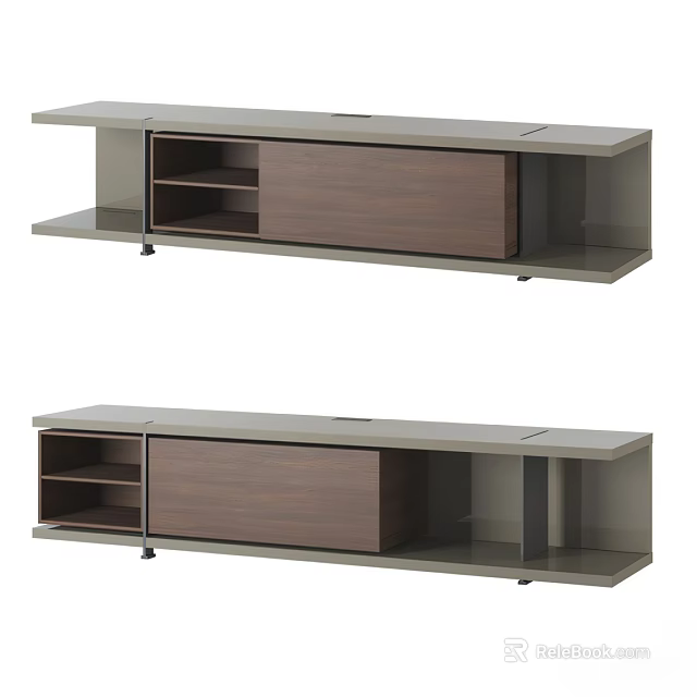 Modern TV Stand With Wooden Panel Open Shelves And Storage Drawer For Living Room 3d model 