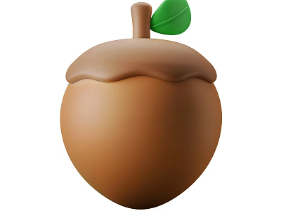Sweet Smooth Chocolate Covered Acorn Dessert With Green Leaf Topping 3d model