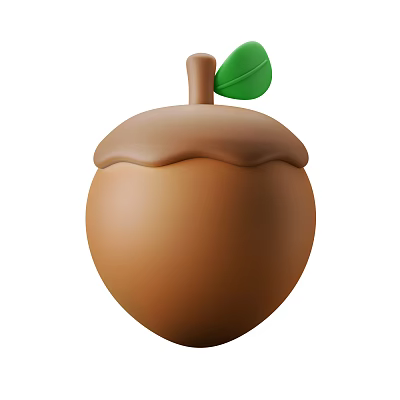 Sweet Smooth Chocolate Covered Acorn Dessert With Green Leaf Topping 3d model