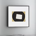 Abstract Painting with Blue Black Yellow White Circular Square Elements in Black Frame on Wall 3d model