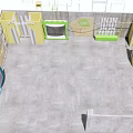 Colorful Clothing Store Interior With Yellow Green Pink Display Racks And Fitting Rooms