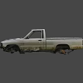 Old White Rusty Damaged Pickup Truck With Broken Front And Worn Body