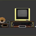 Vintage Computer Setup With Typewriter Gramophone Tablet Mouse And Pen