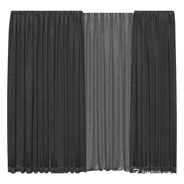 Stylish Pleated Curtains Dark And Light Gray Fabric For Modern Home Interior Decor 3d model 