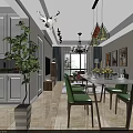 Modern Living and Dining Room Interior With Sofa Coffee Table Chandelier And Green Chairs