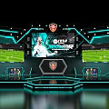 Modern Sports Event Stage With Multiple Screens Showing Football Match And Neon Lighting