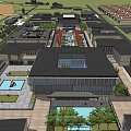 Urban Architectural Complex Featuring Traditional Black Tile Roofs And Modern Glass Curtain Walls