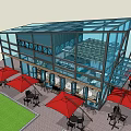 Modern Bubble Tea Shop Interior With Wooden Tables White Chairs Staircase And Large Windows