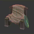 Multi Person Sofa With Carved Wooden Arms Legs Light Fabric Cover And Blue Shield Decoration