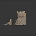 Ancient Stone Castle Ruins With Broken Towers And Stone Wall Sections