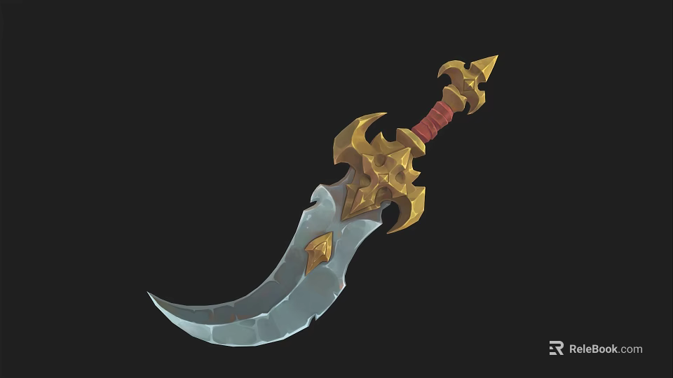 Fantasy Weapon Featuring Golden Ornament Red Handle And Silver Sharp Blade Design 3d model 