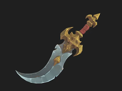 Fantasy Weapon Featuring Golden Ornament Red Handle And Silver Sharp Blade Design 3d model