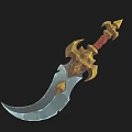 Fantasy Weapon Featuring Golden Ornament Red Handle And Silver Sharp Blade Design 3d model