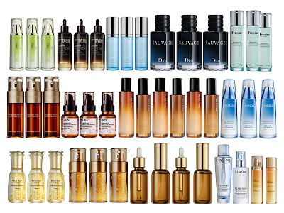 Perfume Cosmetics Collection Various Elegant Glass Bottles Different Colors And Designs 3d model