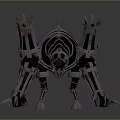 Red Glowing Mechanical Skeleton Monster Game Movie Character With Sharp Claws And Luminous Details