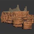 Orange Red Rock Formation Model With Irregular Surface And Layered Structure
