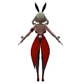 Blonde Haired Woman In Red Bunny Costume With Black Stockings And Red Heels