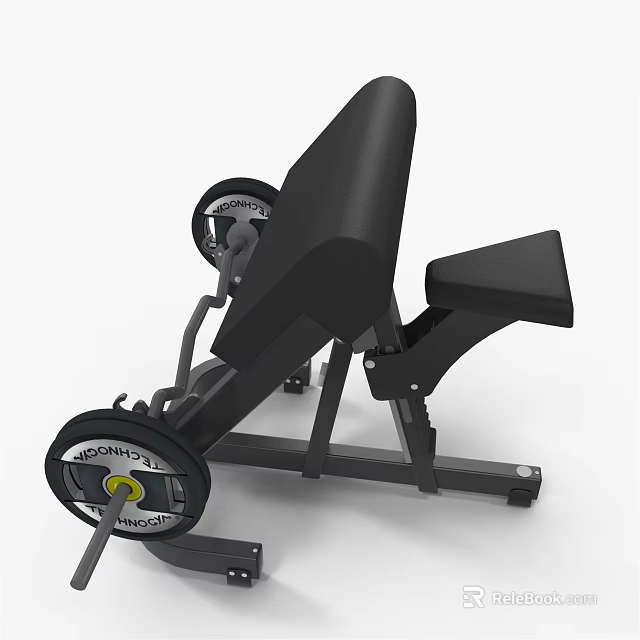 Black Fitness Training Bench Equipment With Yellow Center Weight Plates For Strength 3d model 