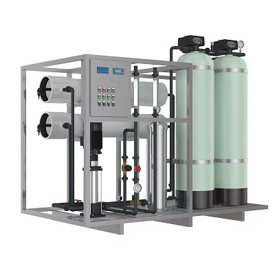Industrial Water Treatment Equipment With Reverse Osmosis System Control Panel And Pressure Vessels 3d model