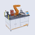 Industrial Equipment Workstation Featuring Orange Robotic Arm Control Panel And Display Screen
