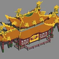 Traditional Ancient Chinese Architecture With Yellow Roof Red Pillars Dragon Ornaments And Multiple Eaves