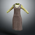 Brown Knitted Vest Dress With Yellow Long Sleeve Top And Fringed Hem