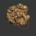 Golden Abstract Sculpture With Geometric Shapes And Metallic Elements On Spherical Base