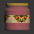 Citrus Fruit Jam In Red Jar With Yellow Lid And Fruit Illustrated Label
