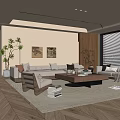Modern Living Room Interior With Beige Sofa Coffee Table Wall Art And Wooden Floors
