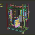 Industrial Equipment Frame With Metal Structure Pipes Valves Blue Container Control Box And Motor Components