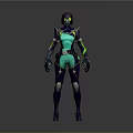 Futuristic Sci Fi Game Character in Teal and Purple Armored Suit with Helmet