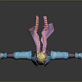 Fantasy Creature Character With Blonde Hair Blue Coat Purple Scarf Knee Pads And Open Arms