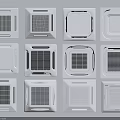 Different White Square Air Conditioner Fans Featuring Various Grille Designs for Home Use