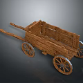 Vintage Wooden Hand Cart With Four Spoked Wheels And Solid Wood Construction