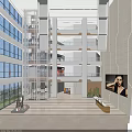 Spacious Modern Shopping Mall Lobby With Glass Windows Elevator Marble Floor And Indoor Plants
