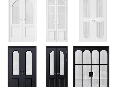 Various Double Door Designs with Glass Panels Arched Shapes and Color Options 3d model