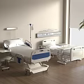Bright Hospital Room Medical Equipment With Beds Bedside Tables IV Stands Wall Panels And Plants
