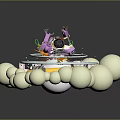 Colorful Biological Mechanical Creature Surrounded By White Spheres On Circular Platform