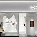 Modern Storefront Facade Design With White Curved Entrance Potted Plant And Wooden Chair