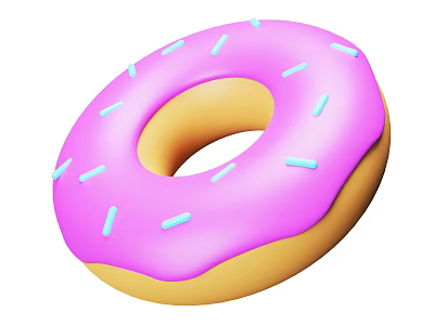 Delicious Round Donut With Pink Frosting And Blue Sprinkles On Top 3d model
