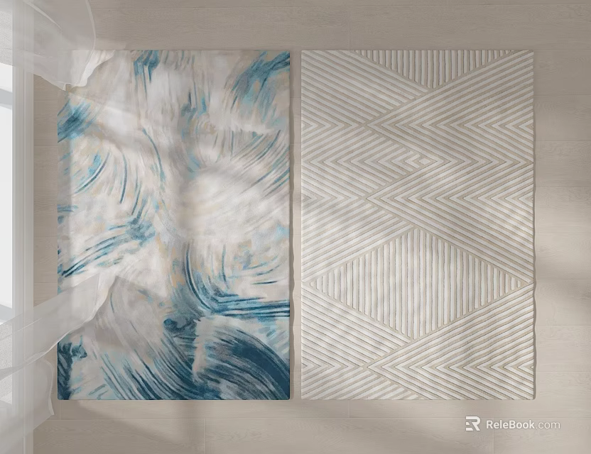 Modern Square Rugs Featuring Abstract Blue White And Geometric Chevron Patterns 3d model 