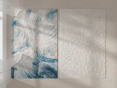Modern Square Rugs Featuring Abstract Blue White And Geometric Chevron Patterns 3d model