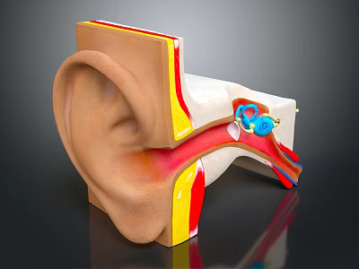 Human Ear Anatomy Detailed 3D View Showing External Middle Inner Structures And Colored Layers 3d model