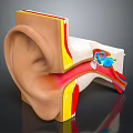 Human Ear Anatomy Detailed 3D View Showing External Middle Inner Structures And Colored Layers 3d model