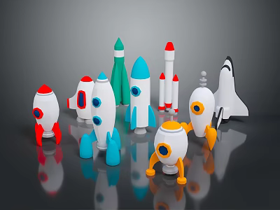 Colorful Space Rocket Models With Various Designs And Shapes For Aerospace 3d model